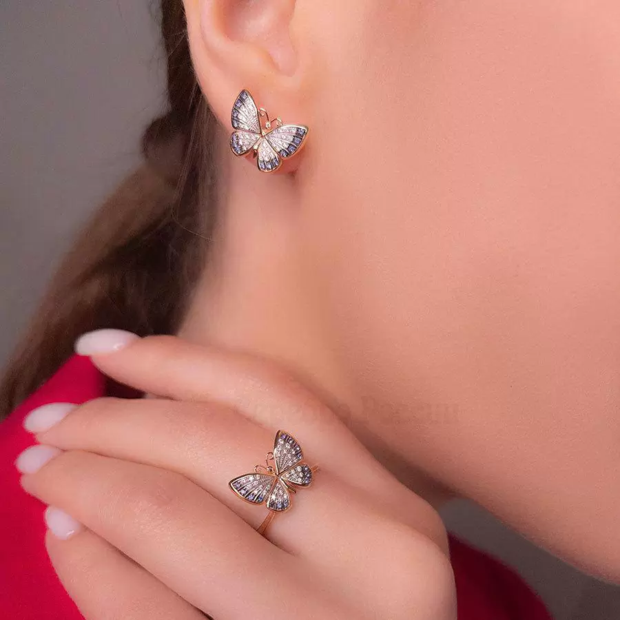 Серьги пусеты п6-440-2з208 серебро Бабочка_1