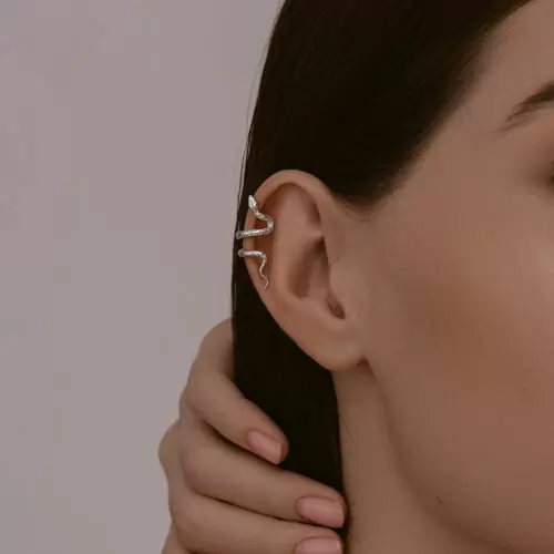 Серьги кафф 94170354 серебро змея_1