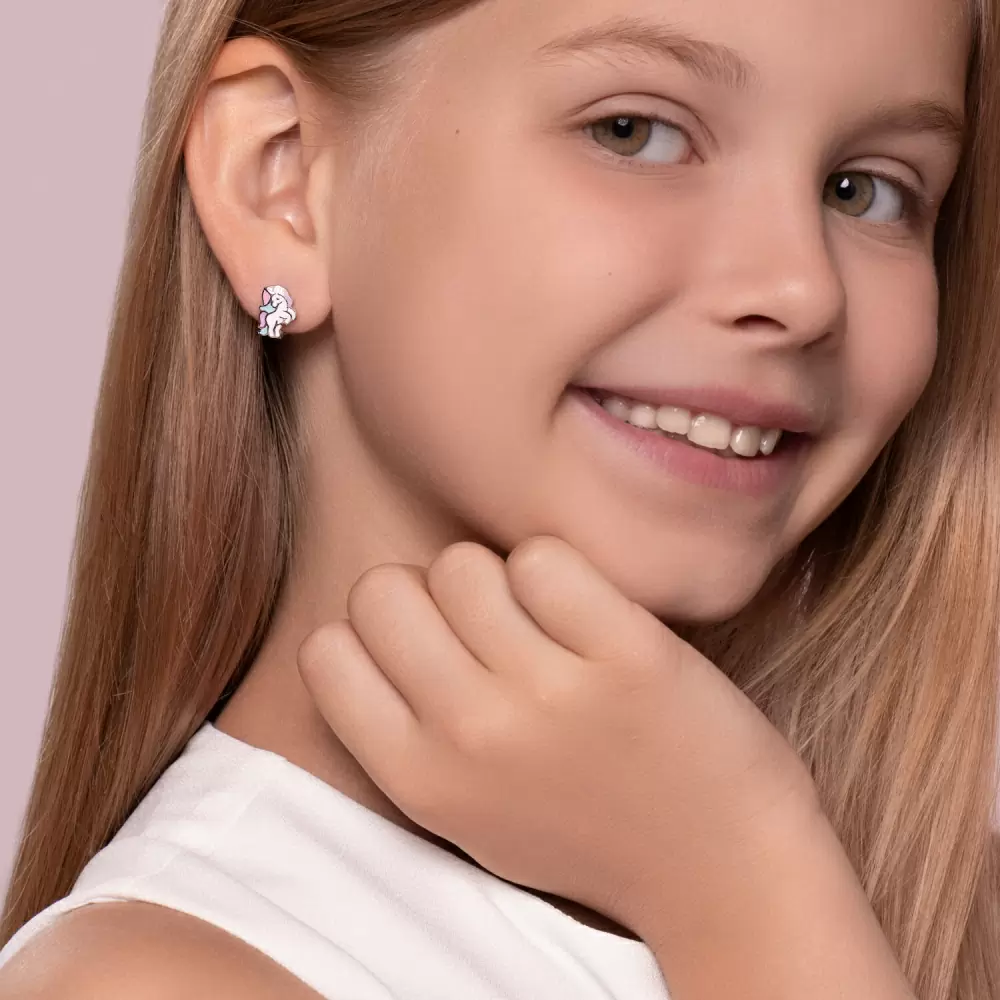 Серьги 94024340 серебро Единорог