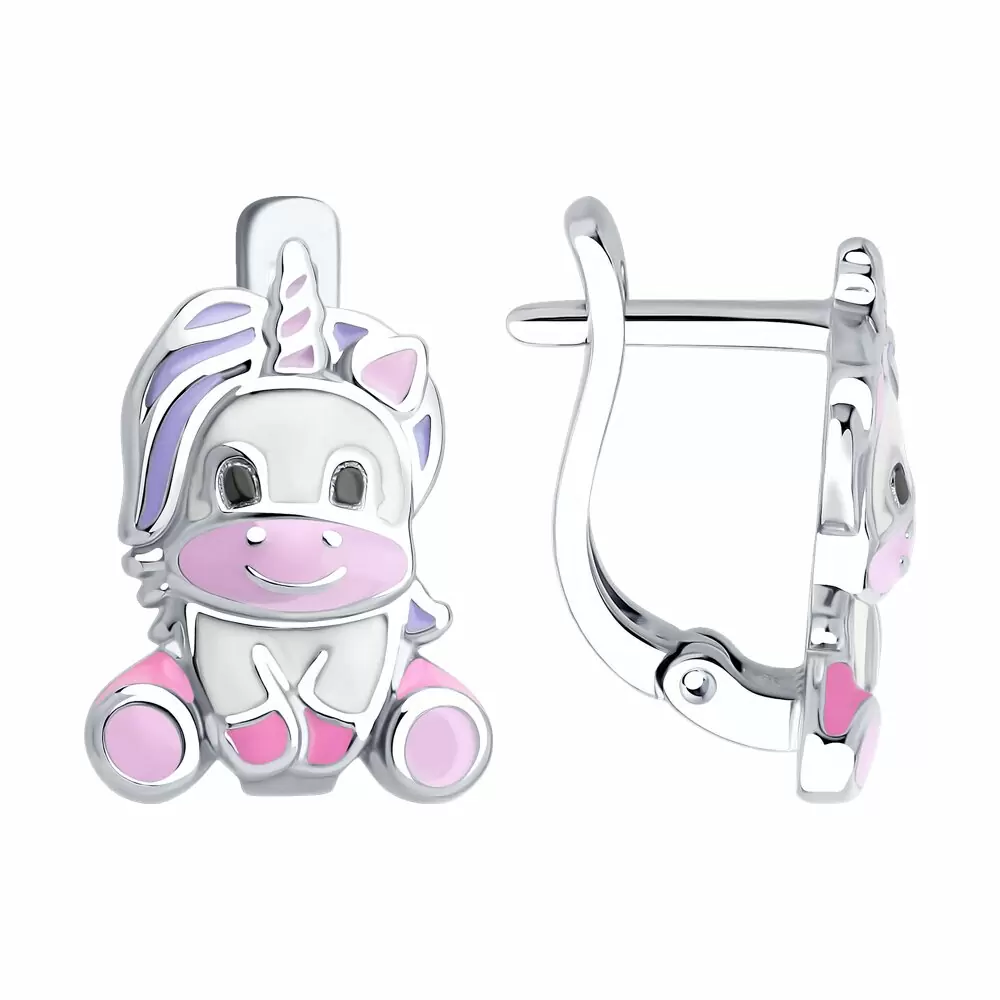 Серьги 94027022 серебро Единорог_0