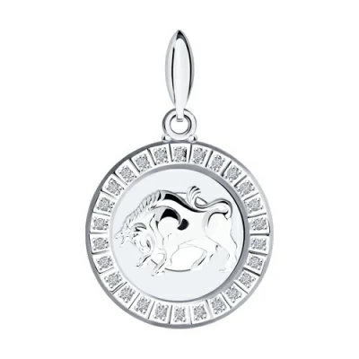 Подвеска знак зодиака Телец из серебра с фианитом 94031384