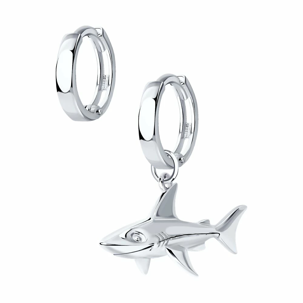 Серьги подвесные 94025713 серебро Акула_0