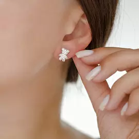 Серьги пусеты 3-2688-W ювелирный сплав Мишка_1