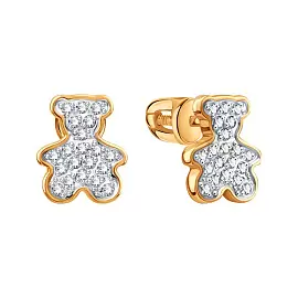 Серьги пусеты Т14202Е080 золото Мишка_0