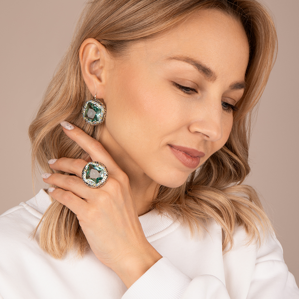 Серьги подвесные 4031с акв серебро