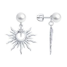 Серьги подвесные 94027329 серебро Солнце