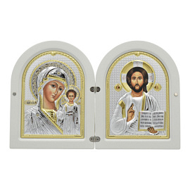Икона складень АЕ0890.3В ювелирный сплав Казанская Божья Матерь и Господь Вседержитель