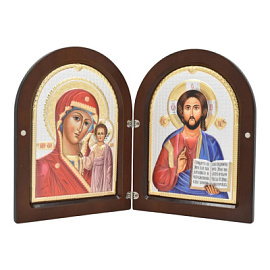 Икона складень АЕ0890.3D ювелирный сплав Казанская Божья Матерь и Господь Вседержитель