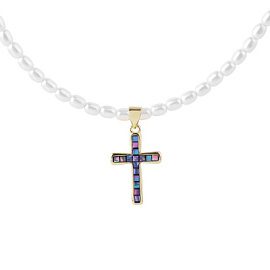 Бусы чокер К-150W.1К-37 ювелирный сплав Крест